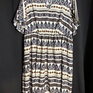 SHEIN Curve White and Blue Flutter Sleeve Midi Sundress